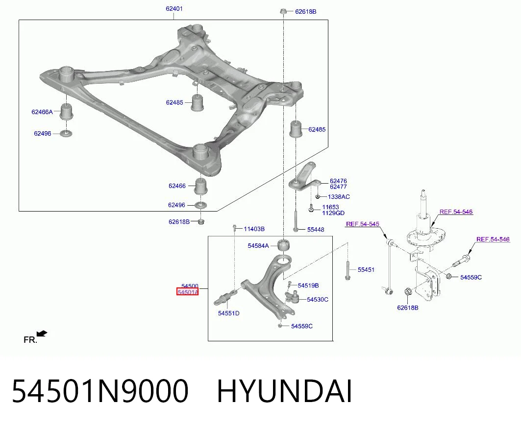 54501N9000 Hyundai/Kia Рычаг передней подвески нижний, правый