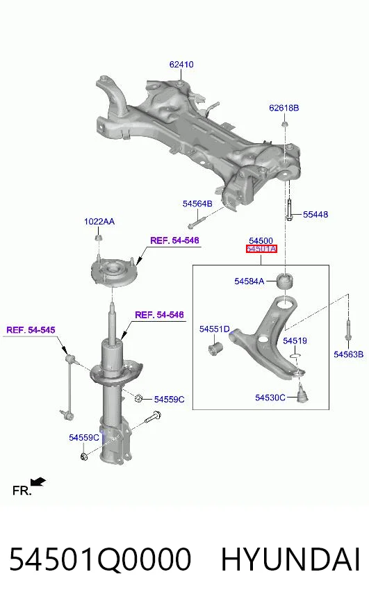 54501Q0000 Hyundai/Kia Рычаг передней подвески нижний, правый