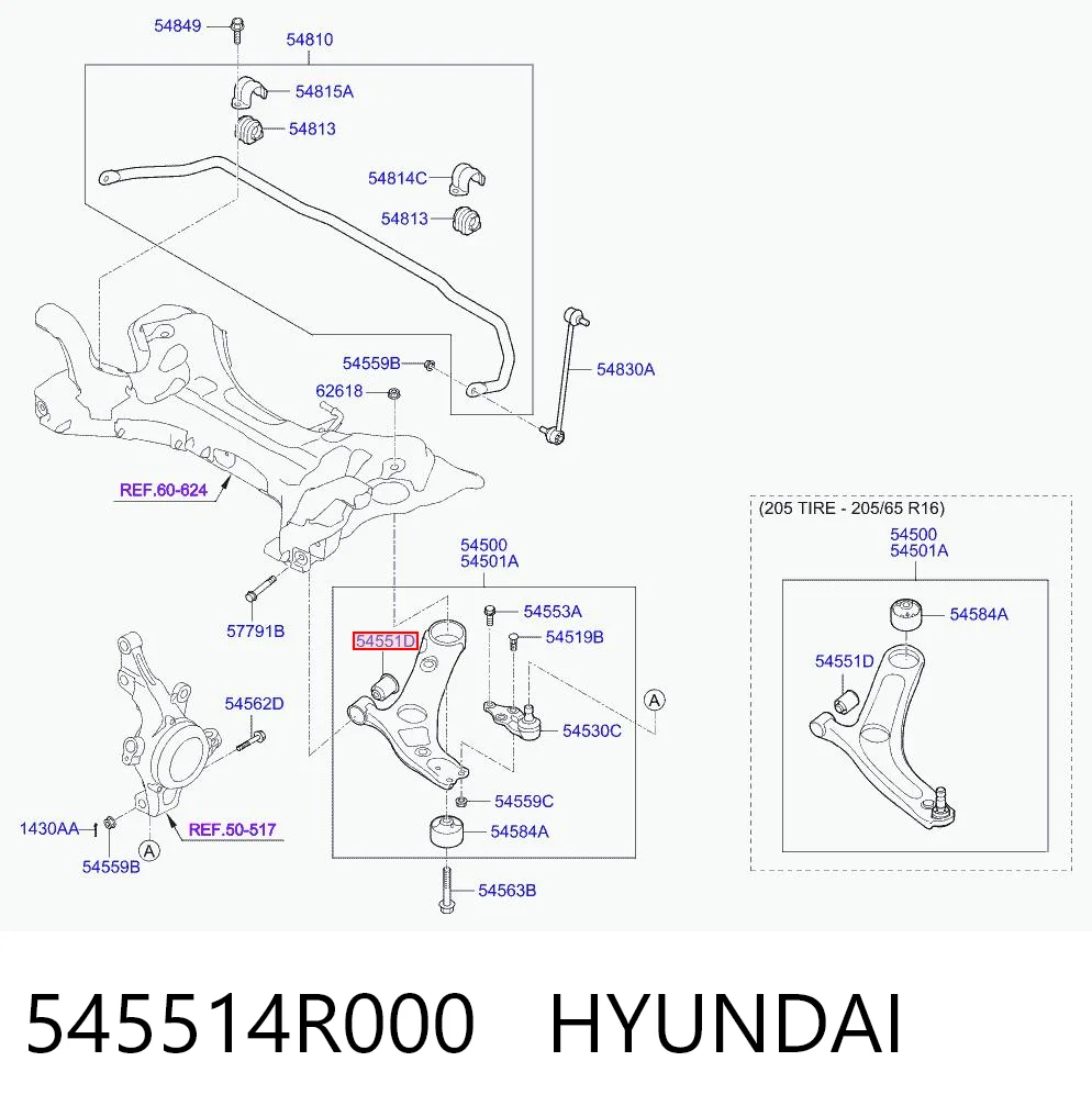 545514R000 Hyundai/Kia Сайлентблок нижнего переднего рычага