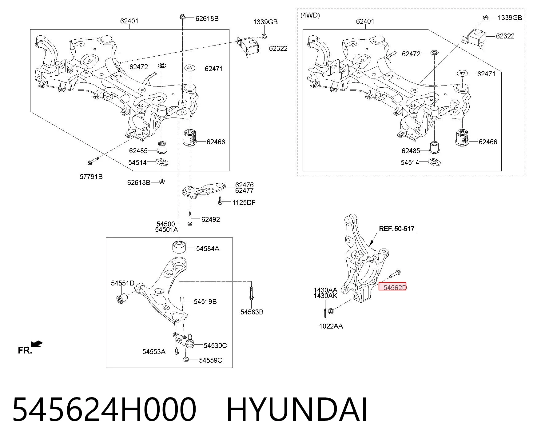 545624H000 Hyundai/Kia Болт крепления передней шаровой опоры к цапфе