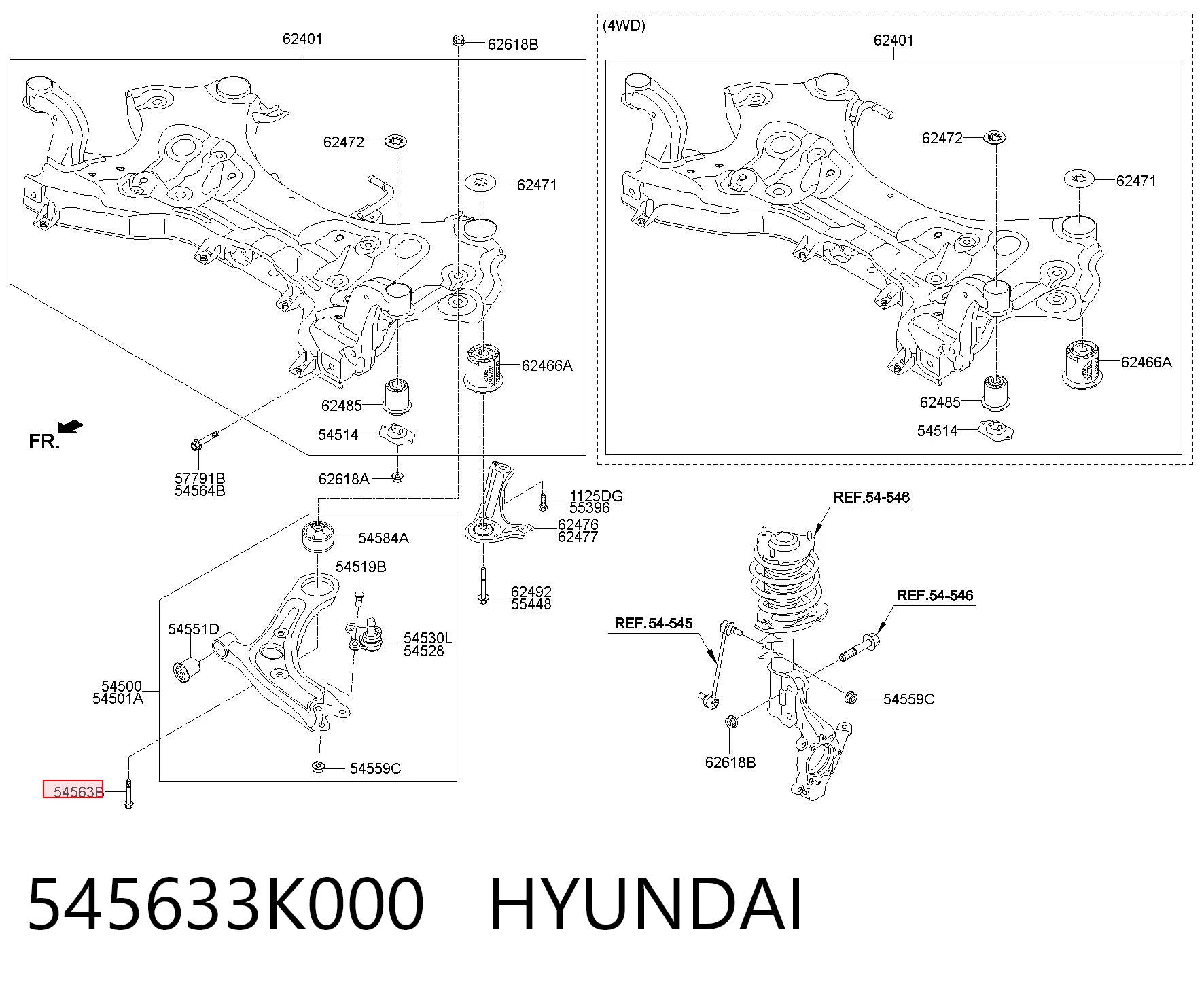 545633K000 Hyundai/Kia Болт крепления переднего рычага, нижнего