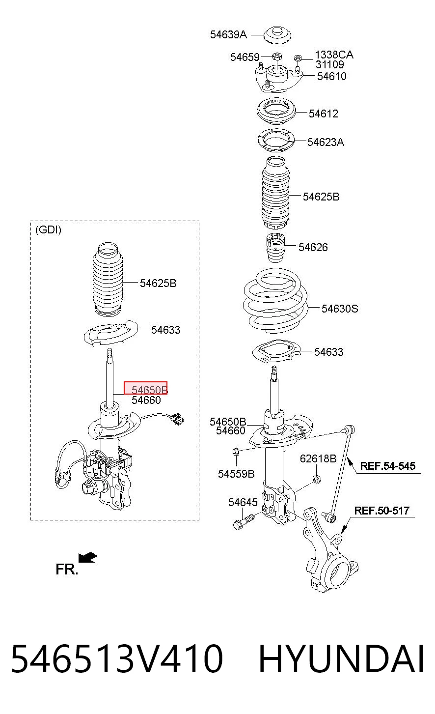546513V410 Hyundai/Kia Амортизатор передний левый