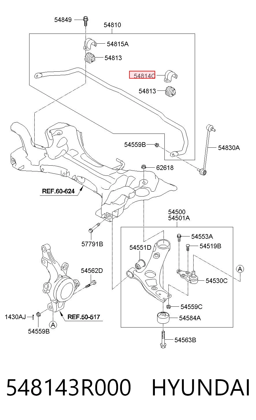 548143R000 Hyundai/Kia Хомут крепления втулки стабилизатора переднего