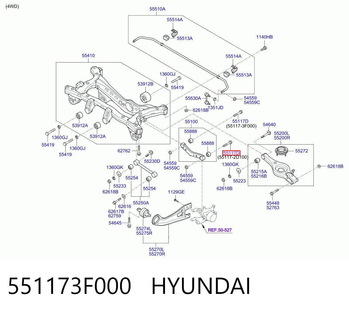 551173F000 Hyundai/Kia Болт крепления заднего верхнего рычага, внутренний