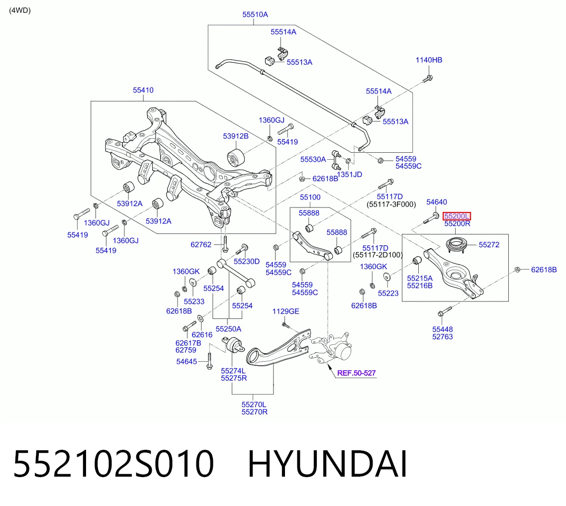 552102S010 Hyundai/Kia Рычаг задней подвески поперечный, левый