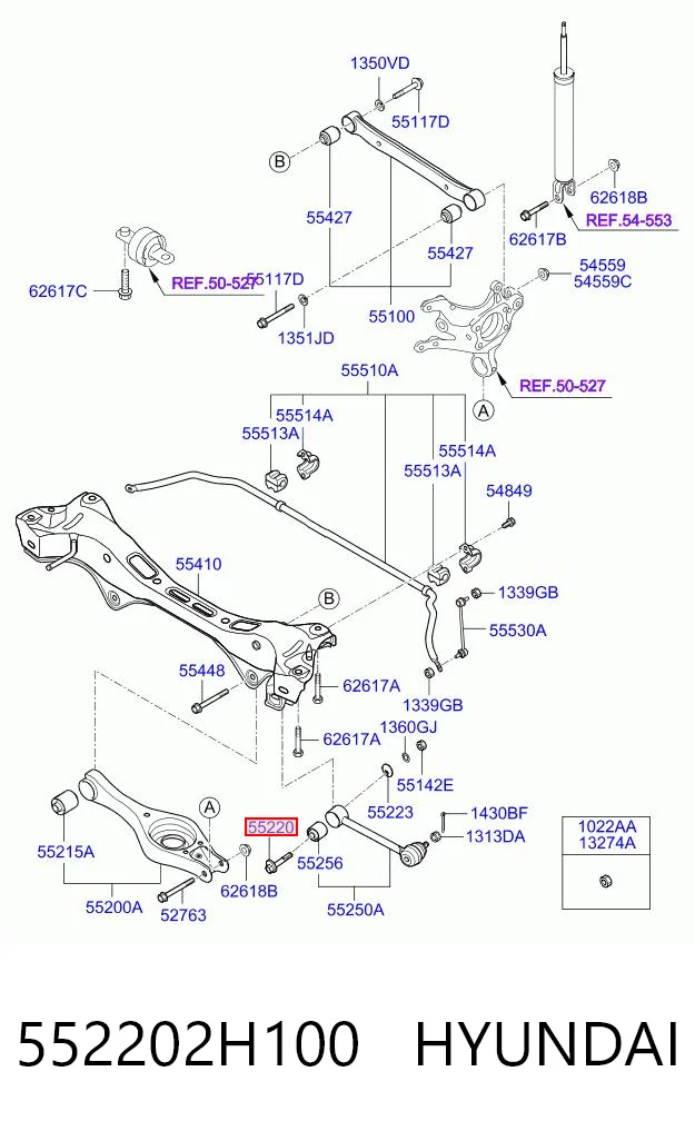 552202H100 Hyundai/Kia Болт крепления заднего развального рычага, внутренний