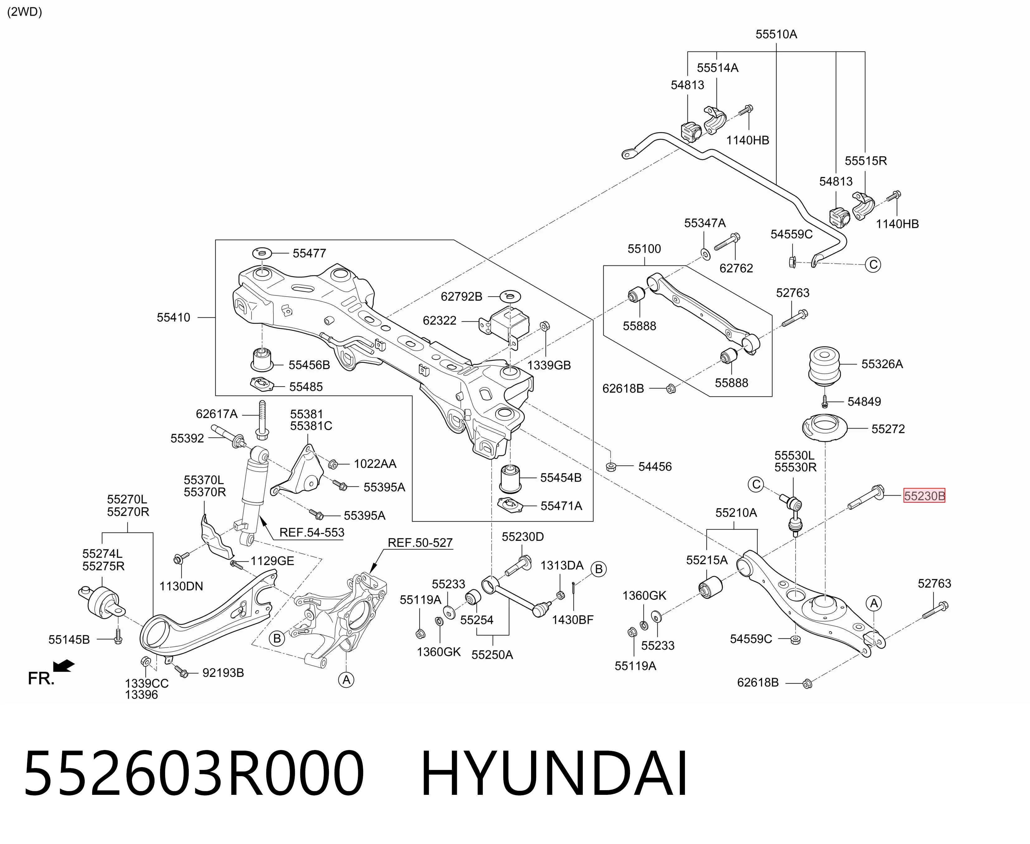 Болт крепления заднего нижнего рычага, внутренний 552603R000 Korea (oem)