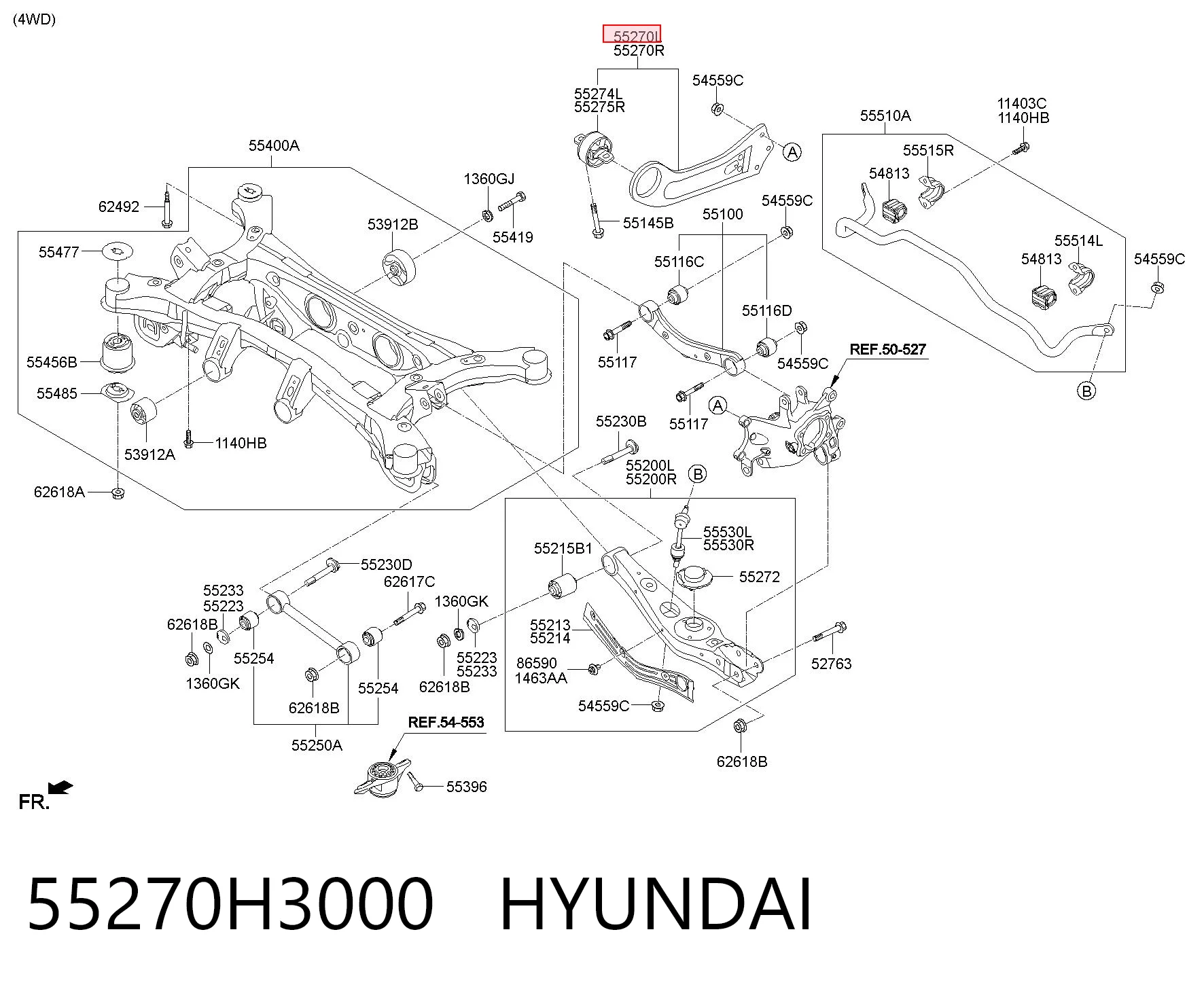 55270H3000 Hyundai/Kia Рычаг (тяга) задней подвески продольный нижний левый