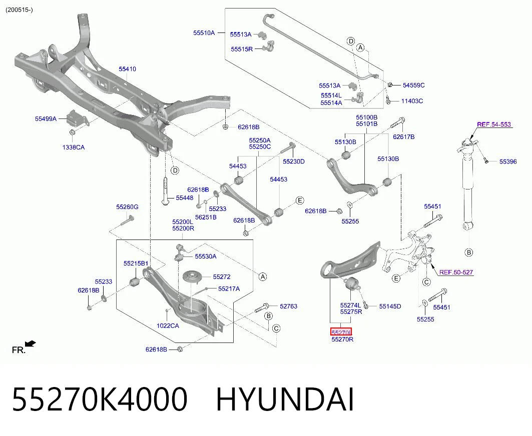 55270K4000 Hyundai/Kia Рычаг (тяга) задней подвески продольный нижний левый