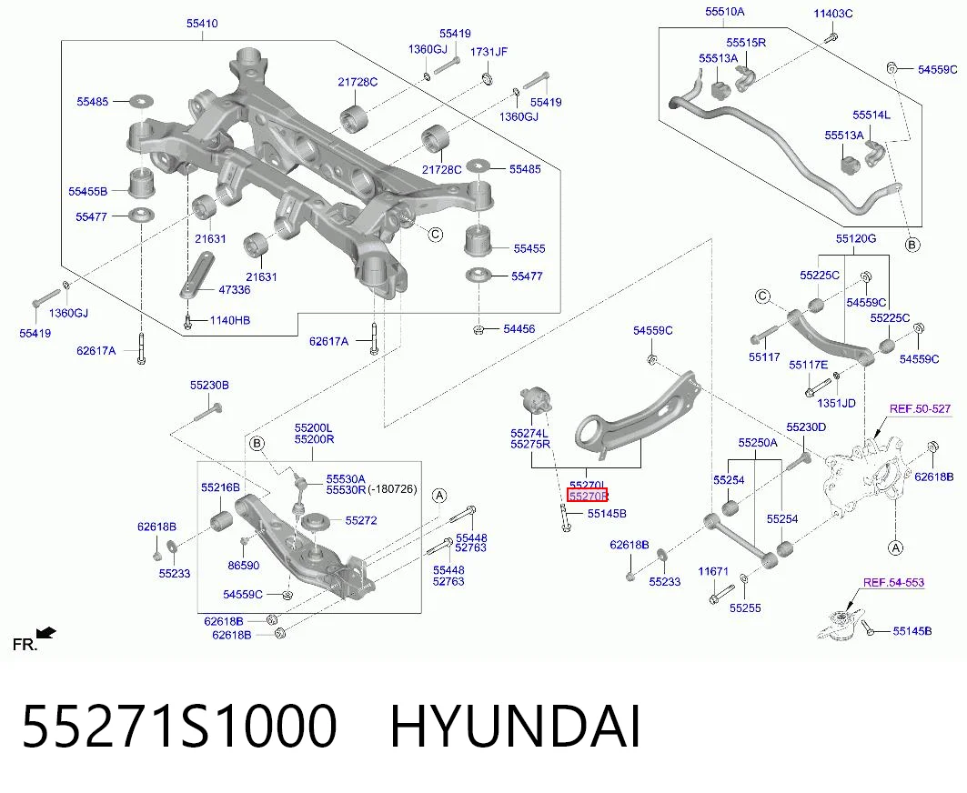 55271S1000 Hyundai/Kia Рычаг (тяга) задней подвески продольный нижний правый
