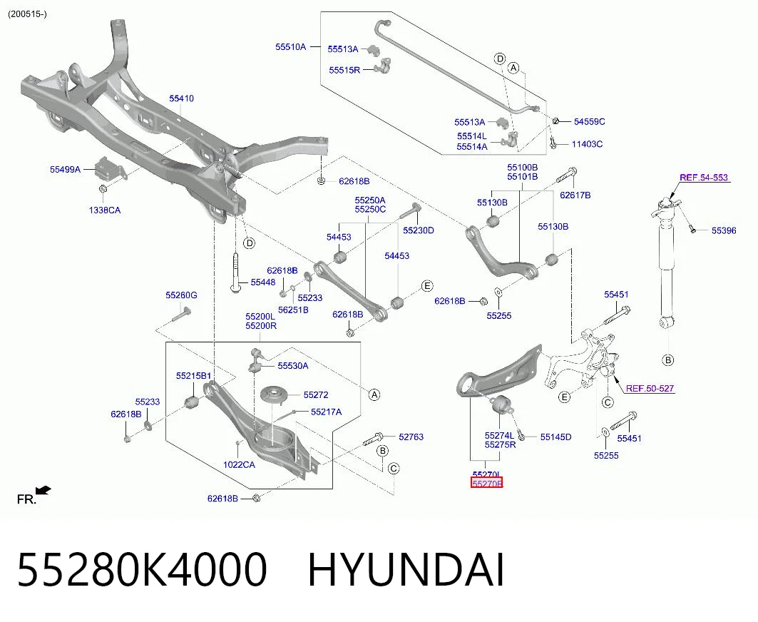 55280K4000 Hyundai/Kia Рычаг (тяга) задней подвески продольный нижний правый