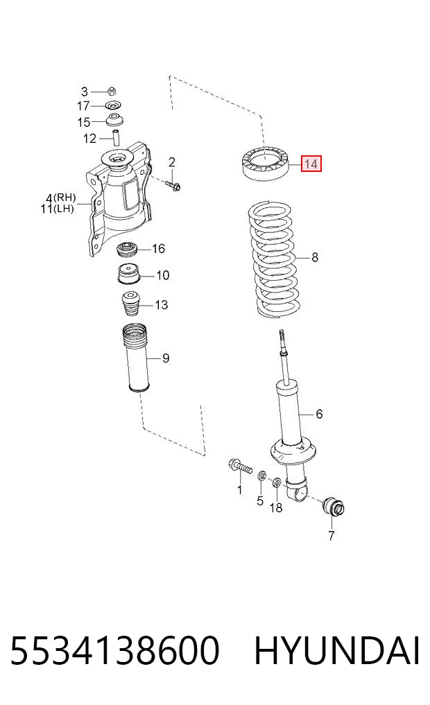 5534138600 Hyundai/Kia Подушка (опора) пружины задней, верхняя