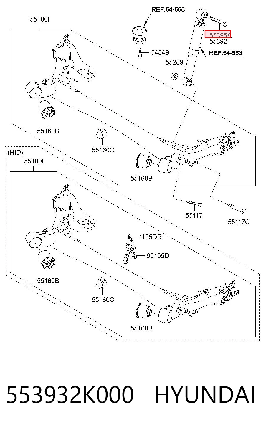 553932K000 Hyundai/Kia Болт крепления амортизатора заднего
