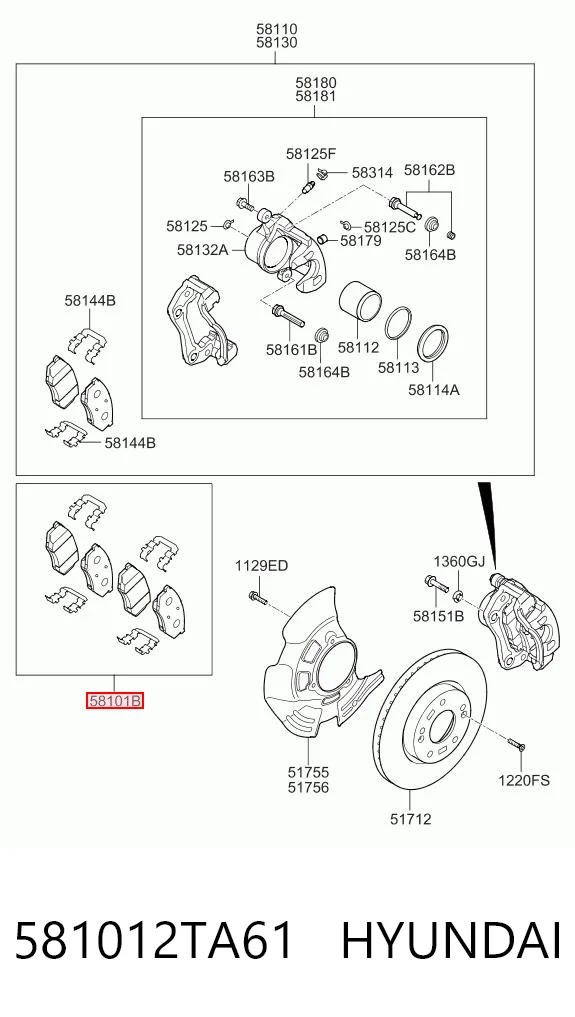 581012TA61 Hyundai/Kia Колодки передние