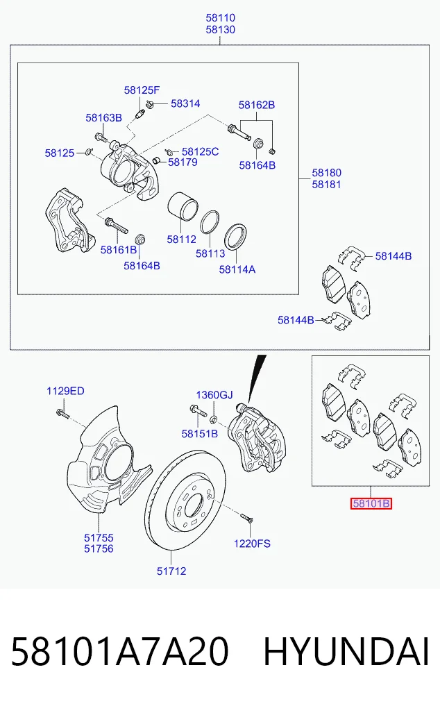 58101A7A20 Hyundai/Kia Колодки передние