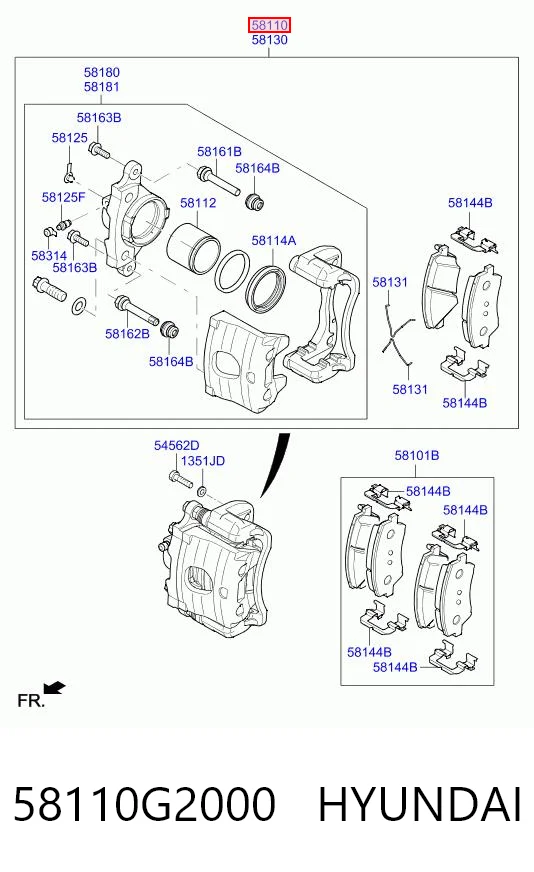 58110G2000 Hyundai/Kia Суппорт тормозной, передний, левый