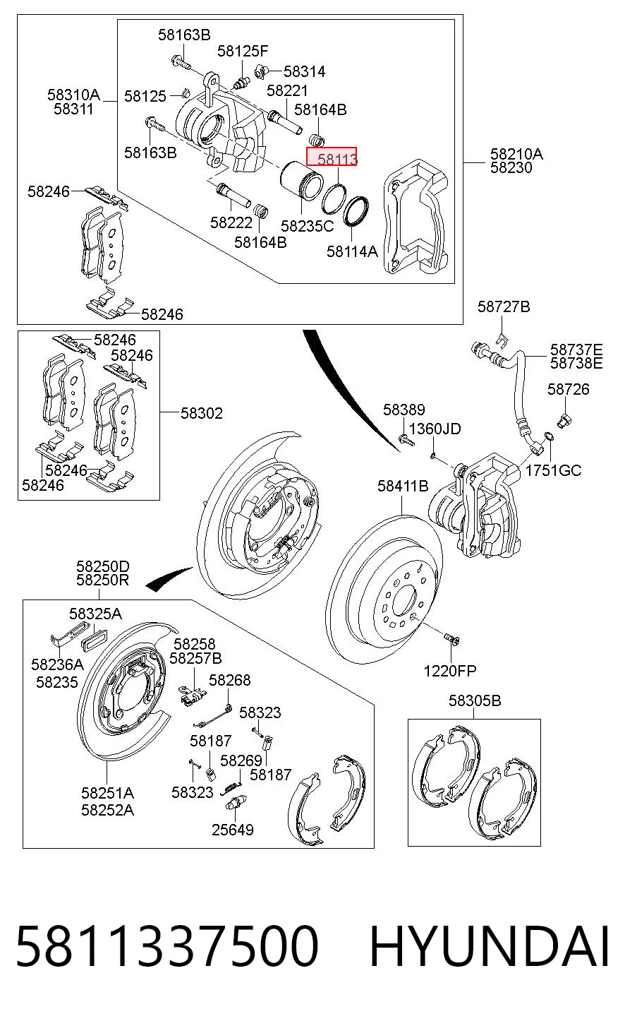 5811337500 Hyundai/Kia Ремкомплект заднего тормозного суппорта
