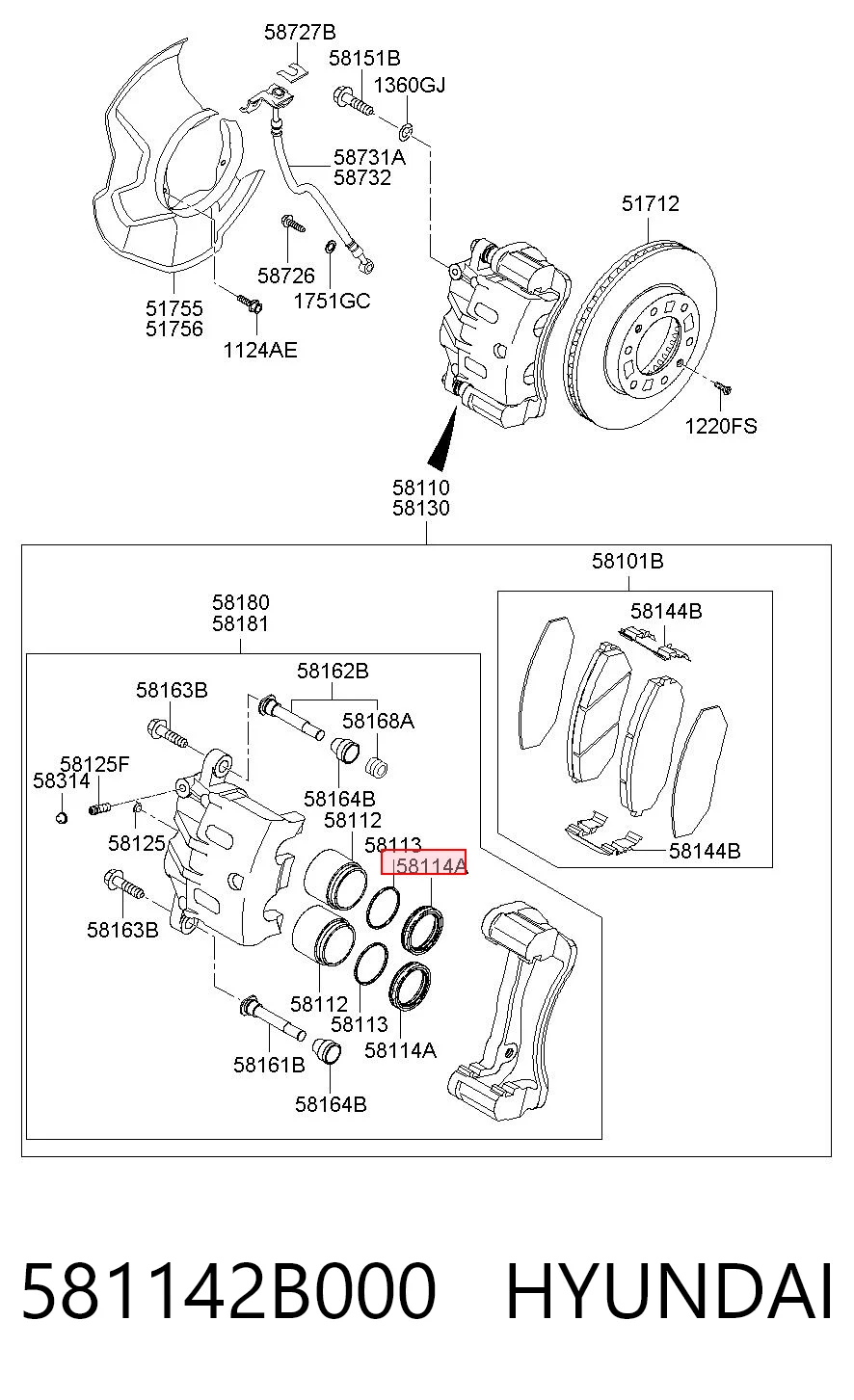 581142B000 Hyundai/Kia Сальник суппорта переднего