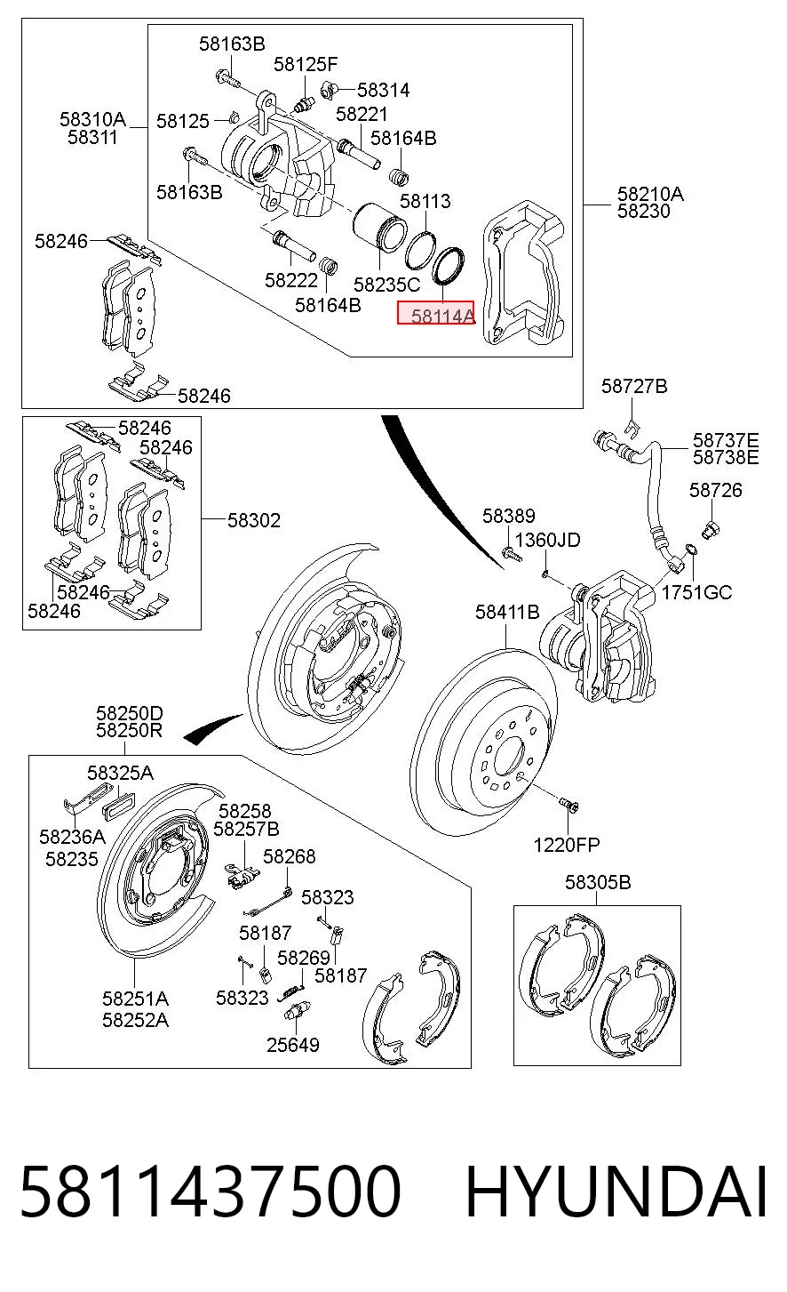 5811437500 Hyundai/Kia Ремкомплект заднего тормозного суппорта