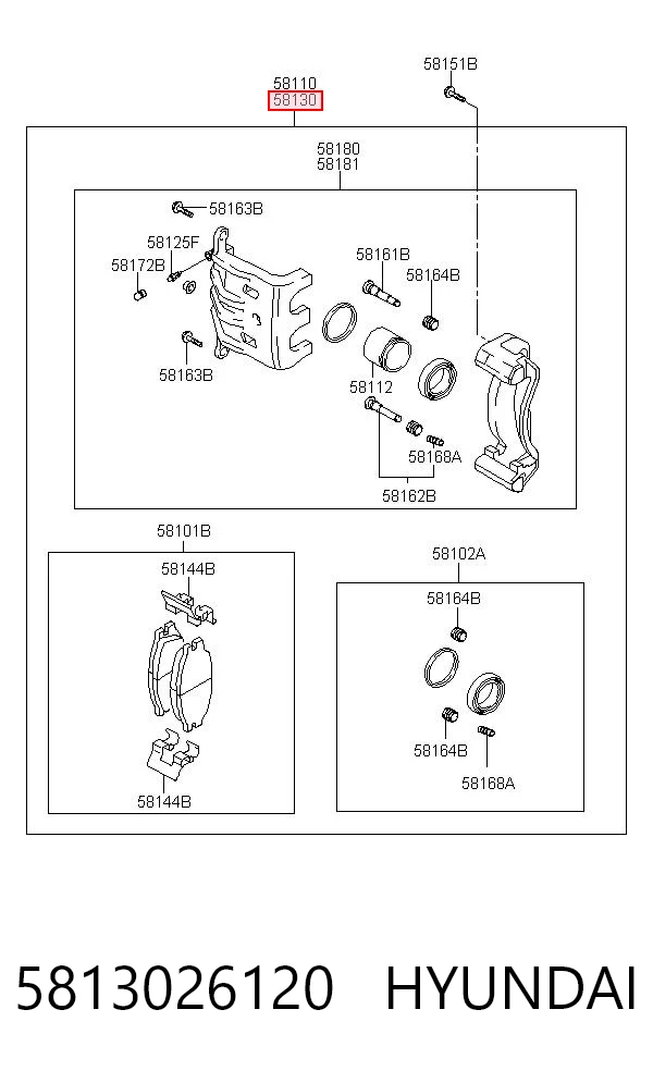 5813026120 Hyundai/Kia Суппорт тормозной, передний, правый