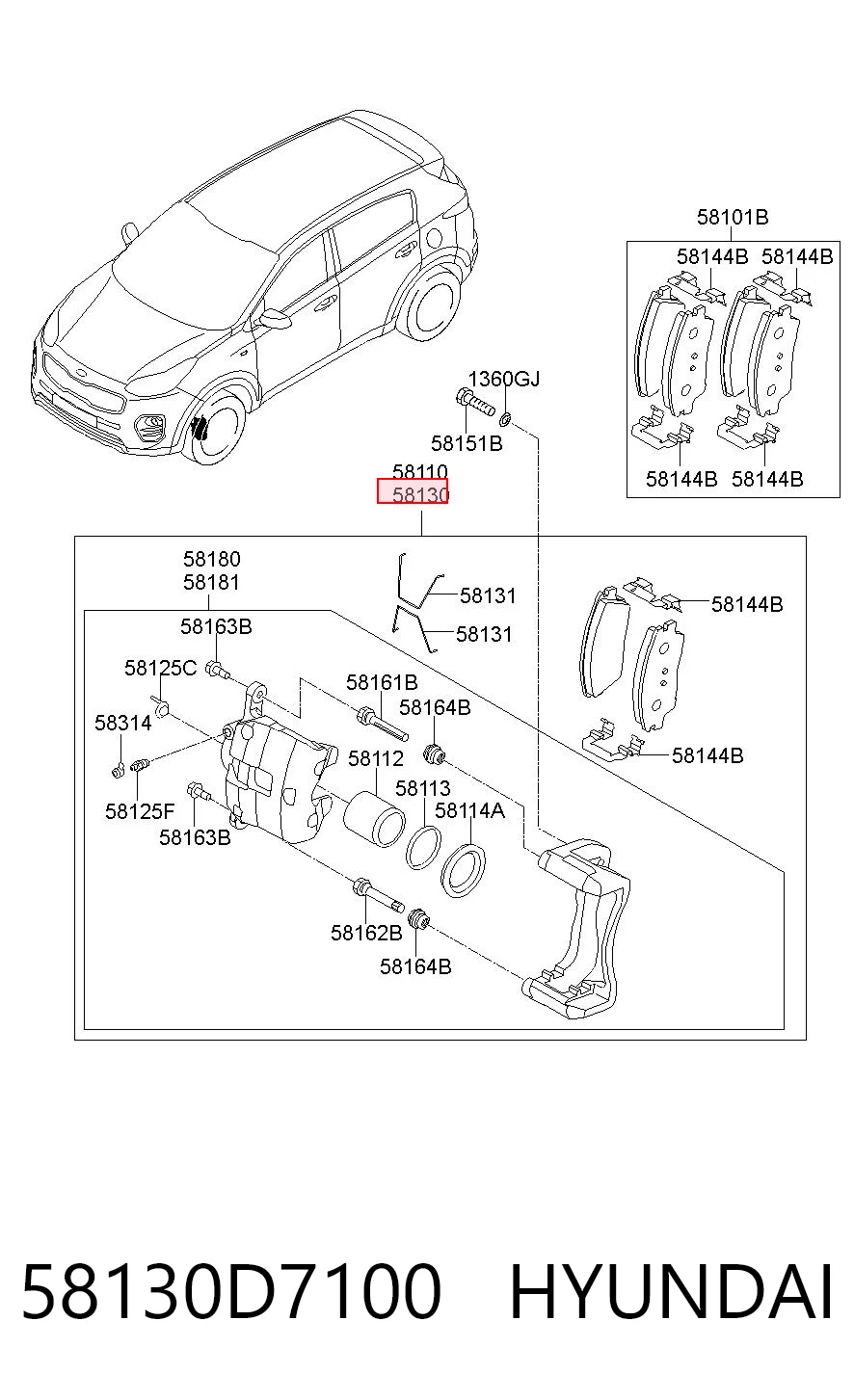 58130D7100 Hyundai/Kia Суппорт тормозной, передний, правый