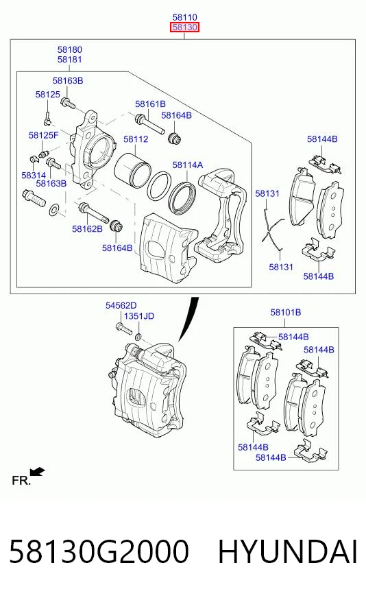 58130G2000 Hyundai/Kia Суппорт тормозной, передний, правый