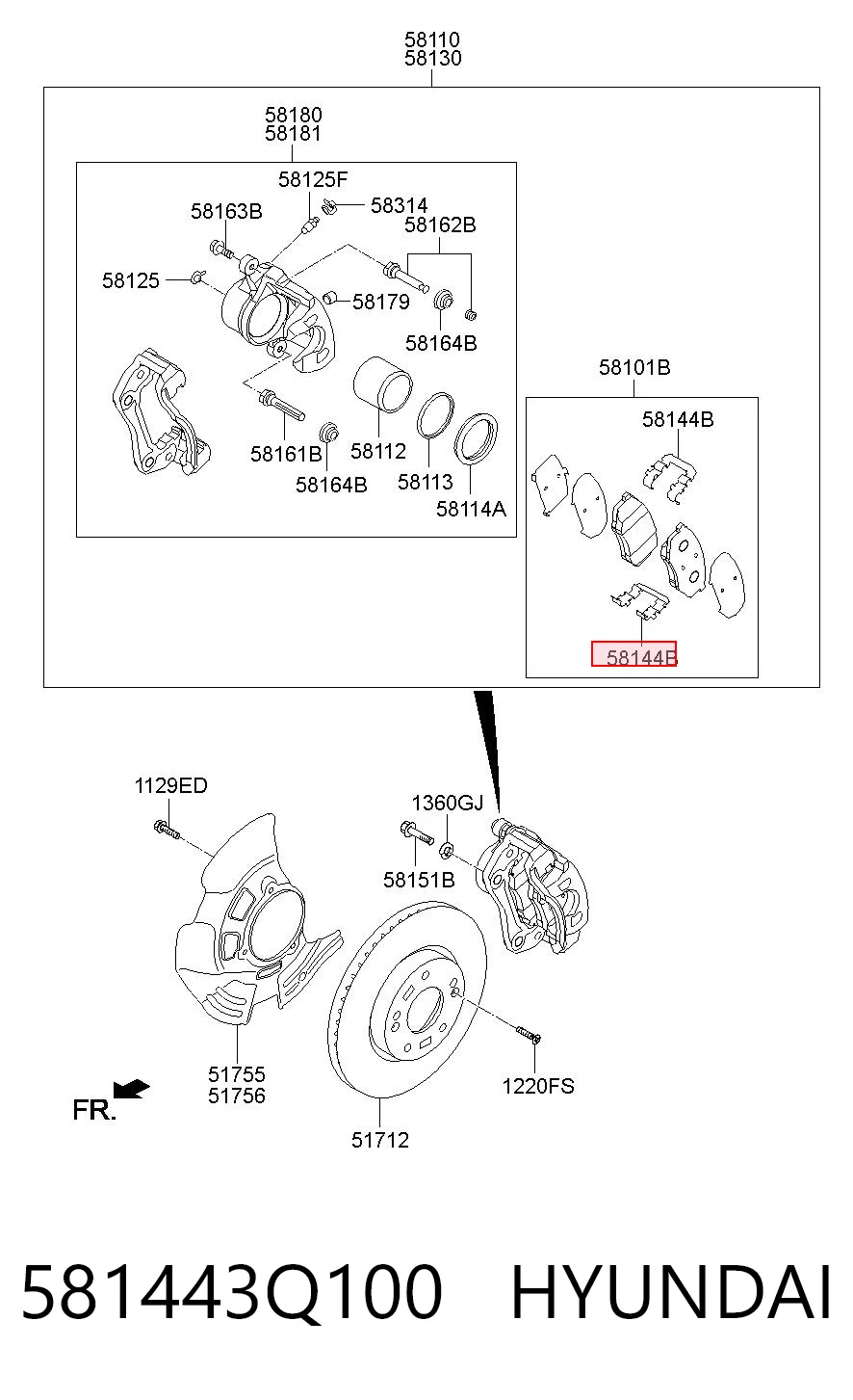 581443Q100 Hyundai/Kia Комплект пружинок крепления дисковых передних колодок