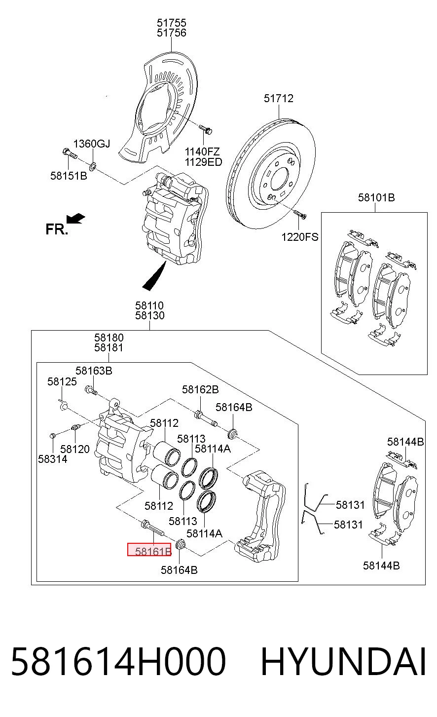 581614H000 Hyundai/Kia Направляющая суппорта переднего верхняя