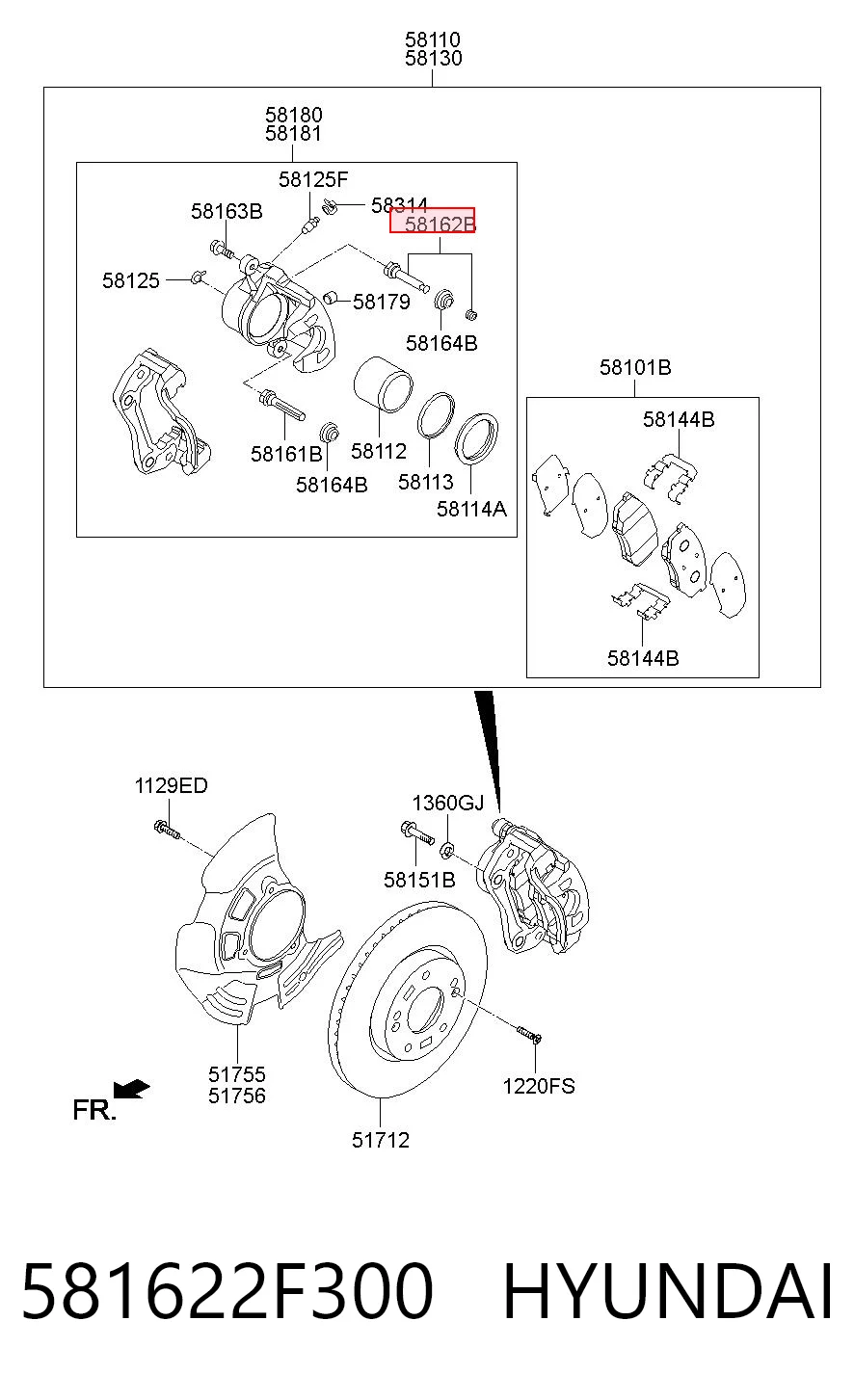 581622F300 Hyundai/Kia Направляющая суппорта переднего верхняя