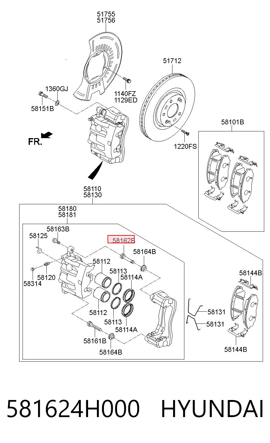 581624H000 Hyundai/Kia Направляющая суппорта переднего нижняя