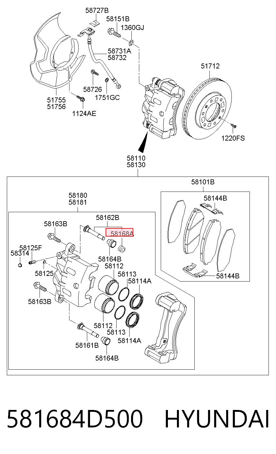581684D500 Hyundai/Kia Втулка направляющей переднего суппорта