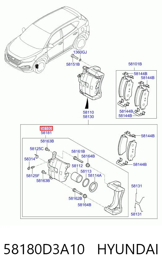 58180D3A10 Hyundai/Kia Суппорт тормозной, передний, левый