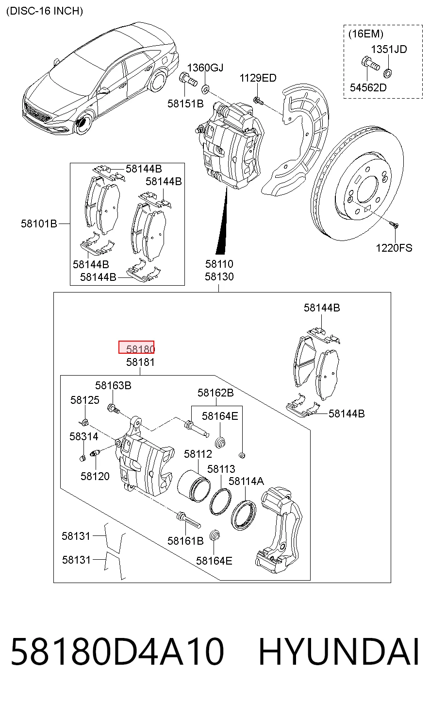 58180D4A10 Hyundai/Kia Суппорт тормозной, передний, левый