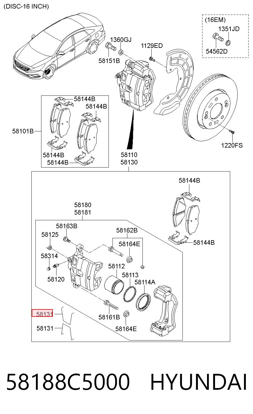 58188C5000 Hyundai/Kia Суппорт тормозной, передний, правый