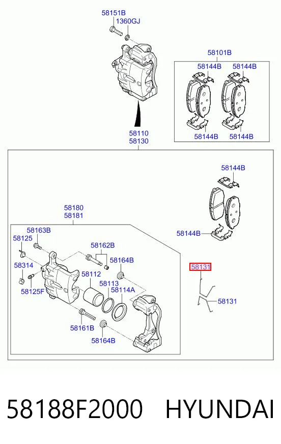58188F2000 Hyundai/Kia Суппорт тормозной, передний, правый