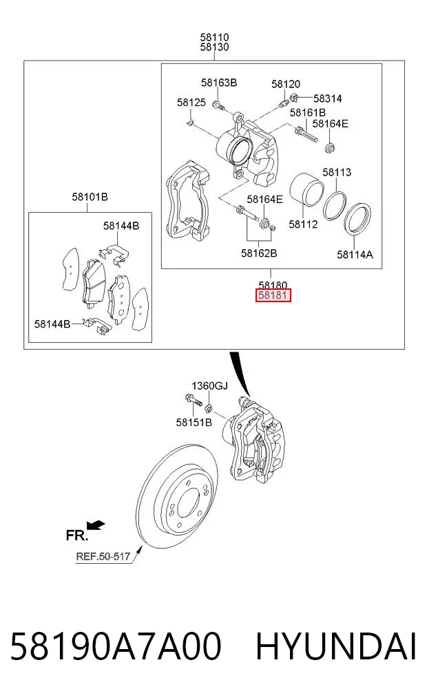 58190A7A00 Hyundai/Kia Суппорт тормозной, передний, правый