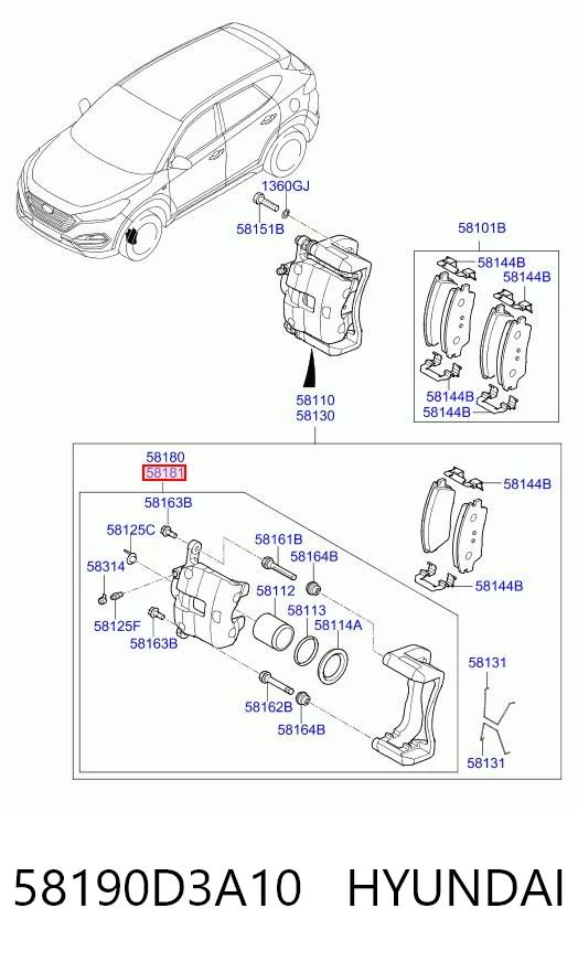 58190D3A10 Hyundai/Kia Суппорт тормозной, передний, правый
