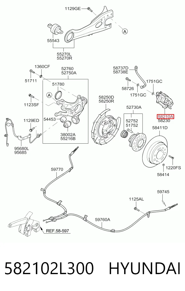 582102L300 Hyundai/Kia Тормозной суппорт задний левый
