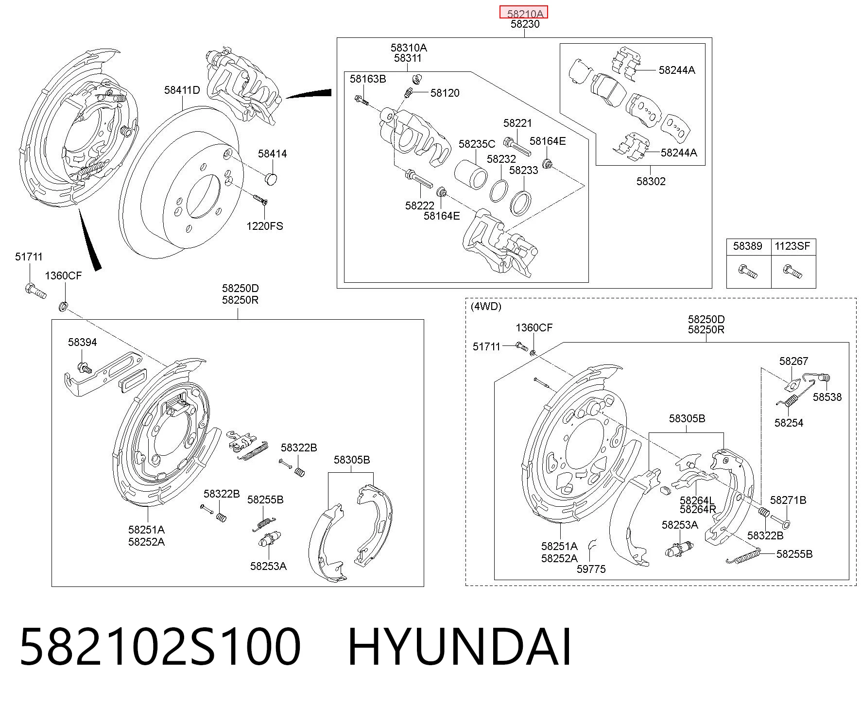 582102S100 Hyundai/Kia Тормозной суппорт задний левый