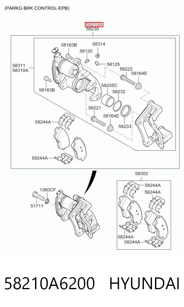 58210A6200 Hyundai/Kia Тормозной суппорт задний левый
