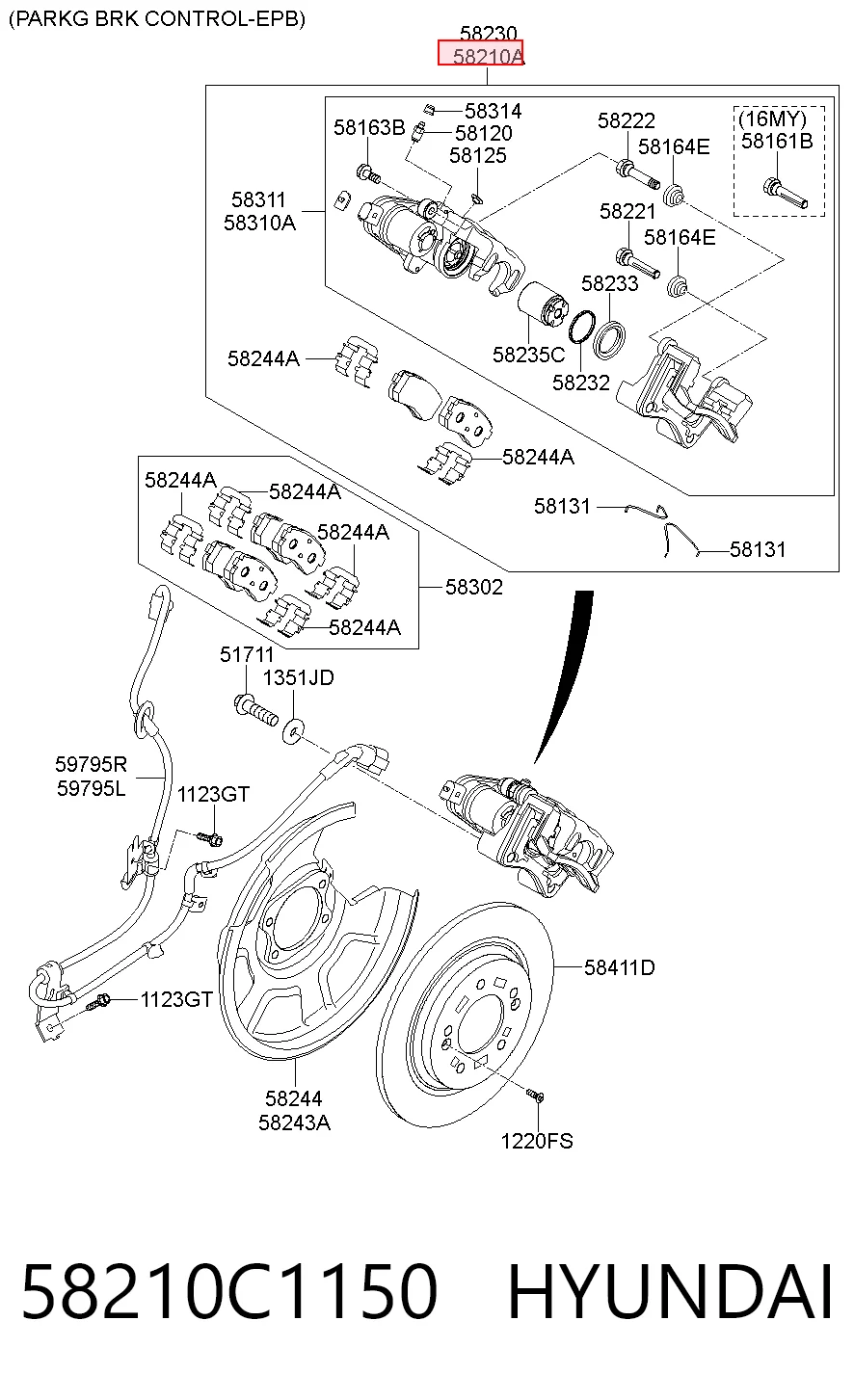 58210C1150 Hyundai/Kia Тормозной суппорт задний левый