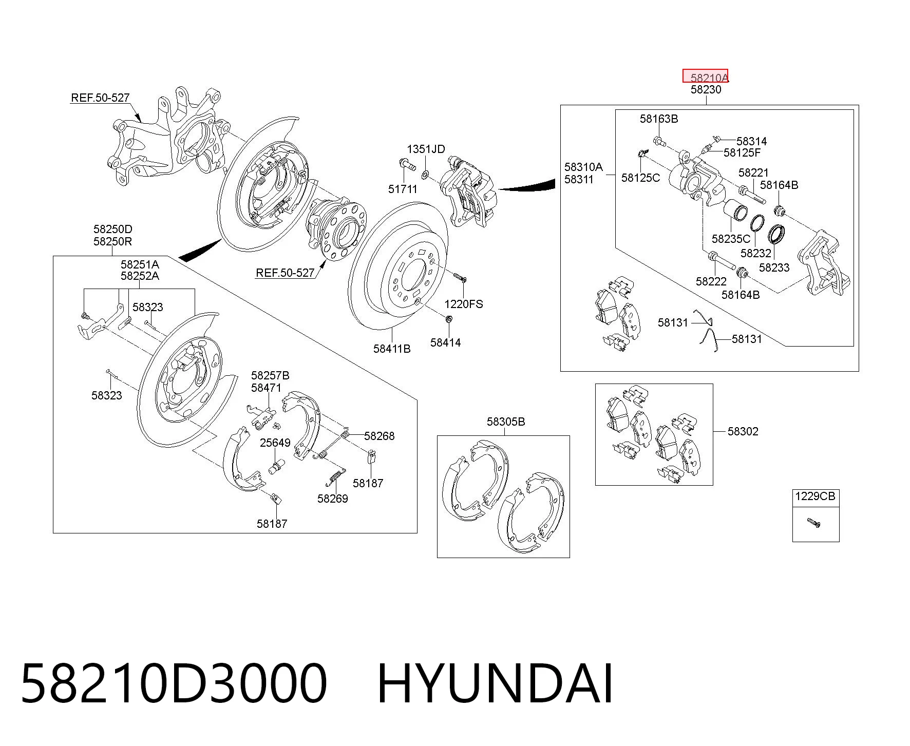 58210D3000 Hyundai/Kia Тормозной суппорт задний левый