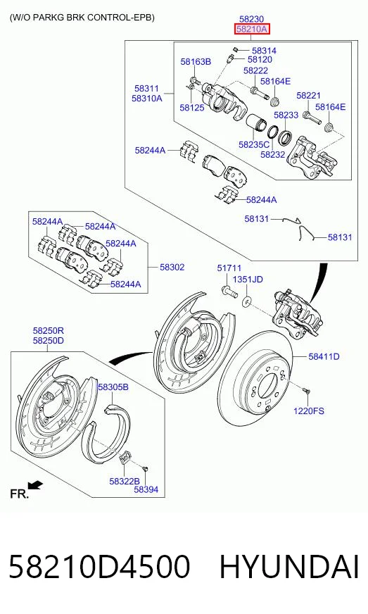 58210D4500 Hyundai/Kia Ремкомплект заднего тормозного суппорта