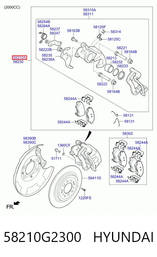 58210G2300 Hyundai/Kia Тормозной суппорт задний левый