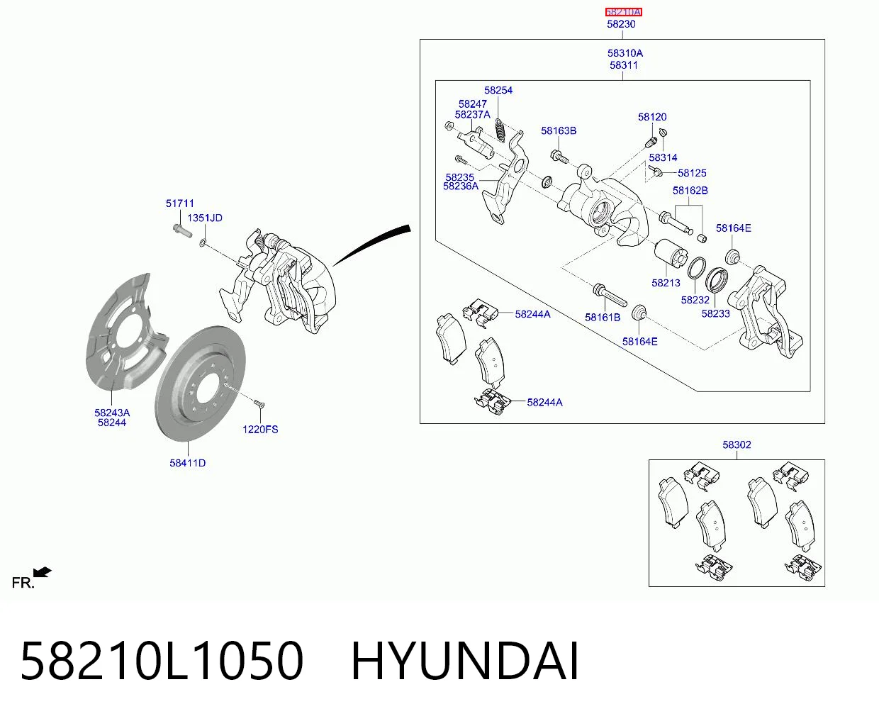 58210L1050 Hyundai/Kia Тормозной суппорт задний левый