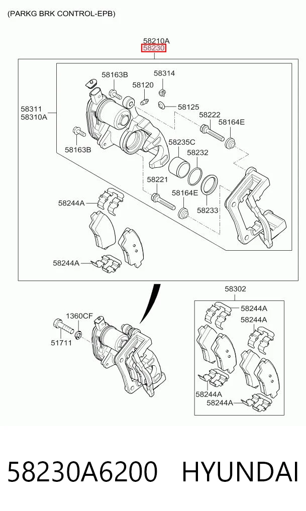 58230A6200 Hyundai/Kia Суппорт тормозной задний правый