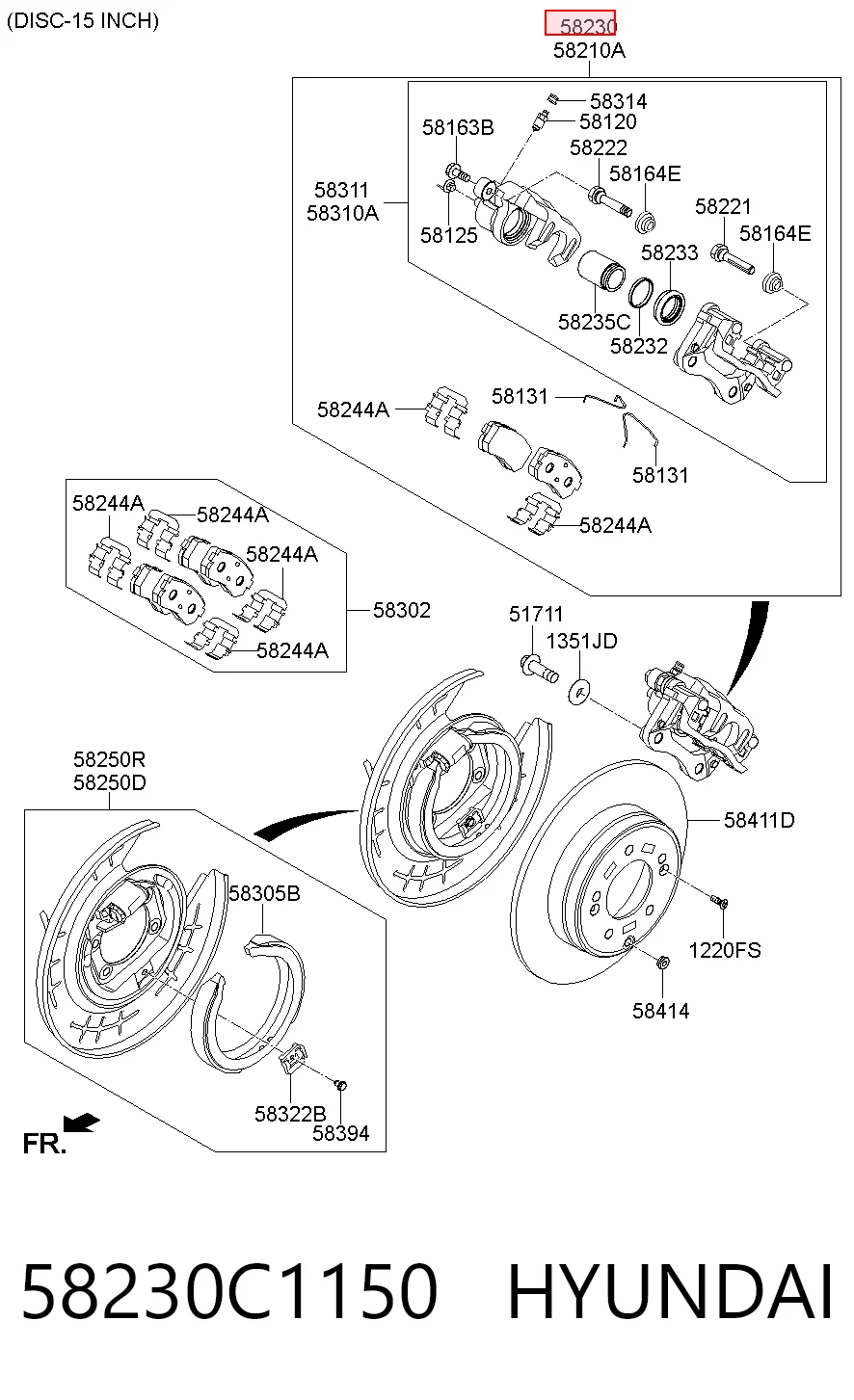 58230C1150 Hyundai/Kia Суппорт тормозной задний правый
