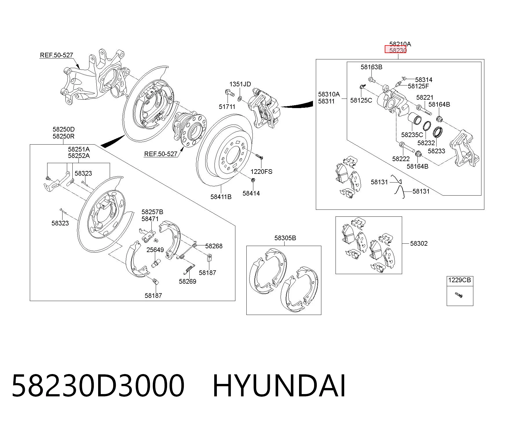 58230D3000 Hyundai/Kia Суппорт тормозной задний правый