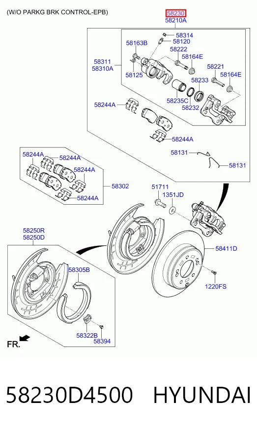58230D4500 Hyundai/Kia Суппорт тормозной задний правый