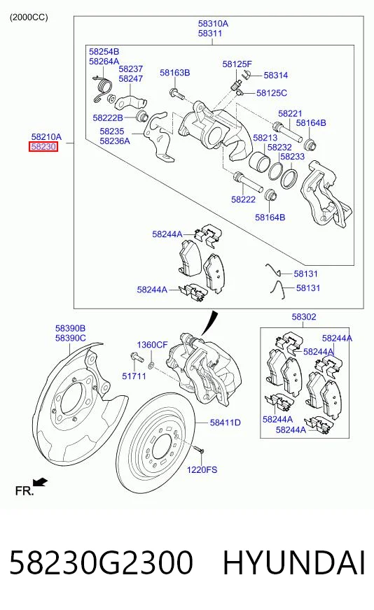 58230G2300 Hyundai/Kia Суппорт тормозной задний правый